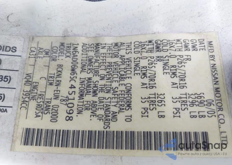 2005 Nissan Frontier Se z USA, uszkodzony, nr VIN 1N6AD06W65C451098